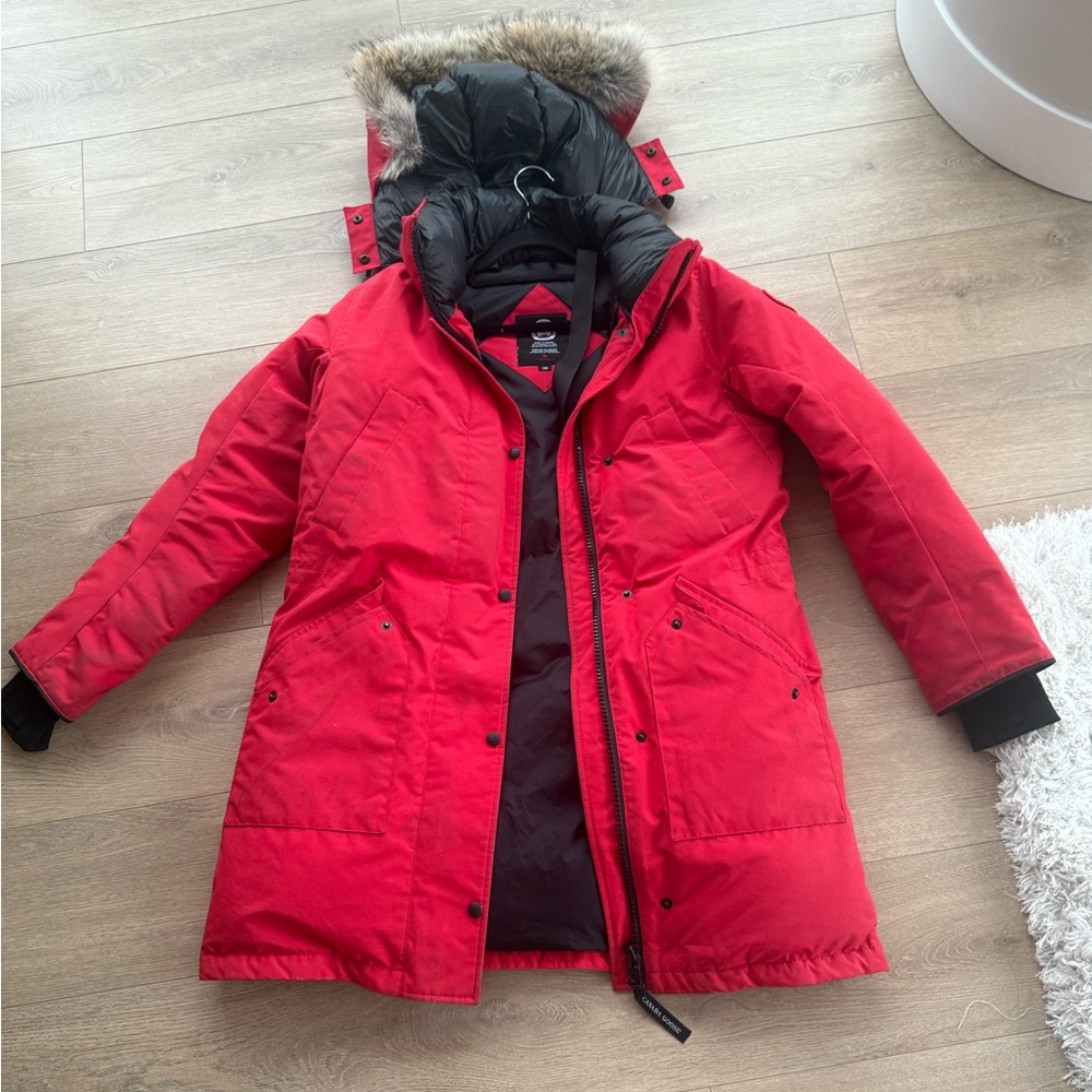 Red Canada Goose Parka with Fur Hood